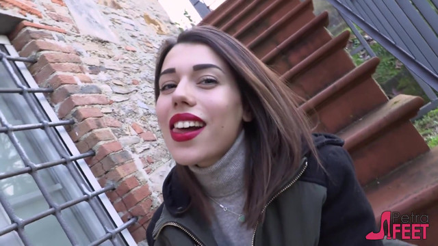 Outdoors smoking on the stairs with sweet Petra