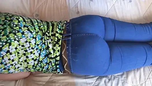 Latina wife shows off her big ass with jean on and jean down
