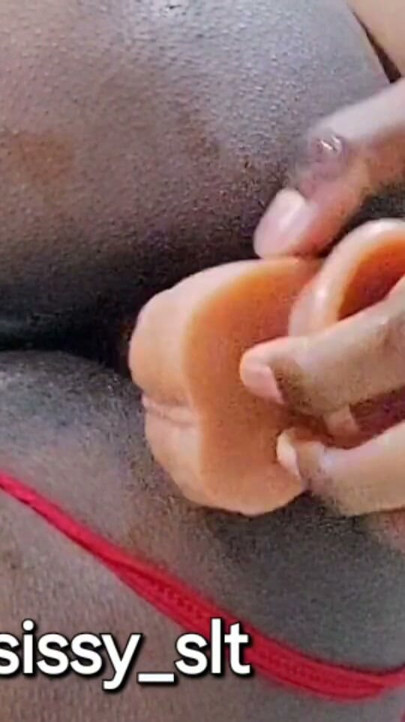 Ebony shemale anal fuck while small cock in cage | Clip 2