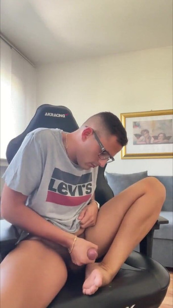 Iconic moment from "Cute German twink jerks off and cums on his feet (Only for feet lover)"