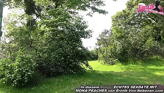 German chubby amateur sucks man cock in the park after flirting