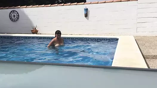 Watch my wife skinny-dipping before we fucked in the pool!