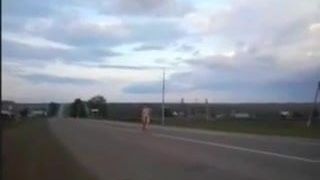 naked woman on the road