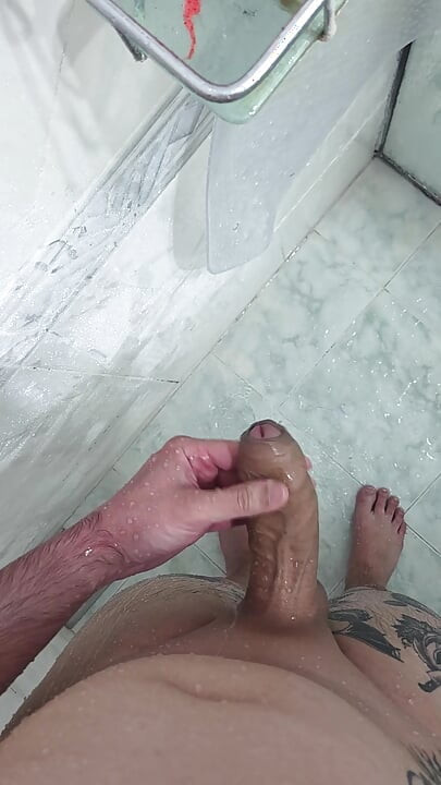 A Horny Young Man Cums in the Shower