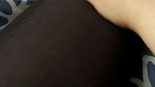 Crossdresser rubbing in opaque tights