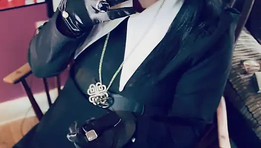 Wednesday Addams, Tina Snua,  Chain Smokes 2 Cigarettes In Satin Gloves - Smoking Smoker Drifts Snap Inhales OMI OME Tip To Tail