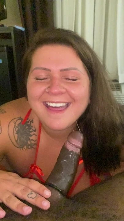 Cute BBW inhaling this dick :)