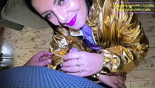 Shiny Leggings Cameltoe, Downjacket Play & Anal Plug Solo Fetish