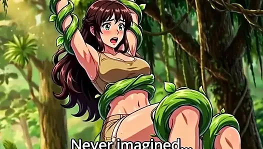 Explorer girl bound in teasing vines that give her  Bound in teasing vines that  intimate pleasure