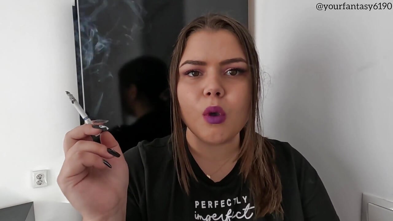 Close-up Smoking with Purple Lipstick