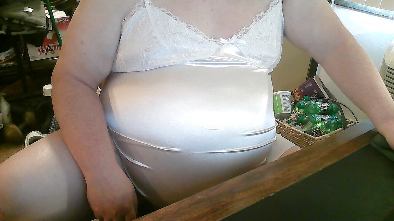 Jacking off in white nightie and black panties