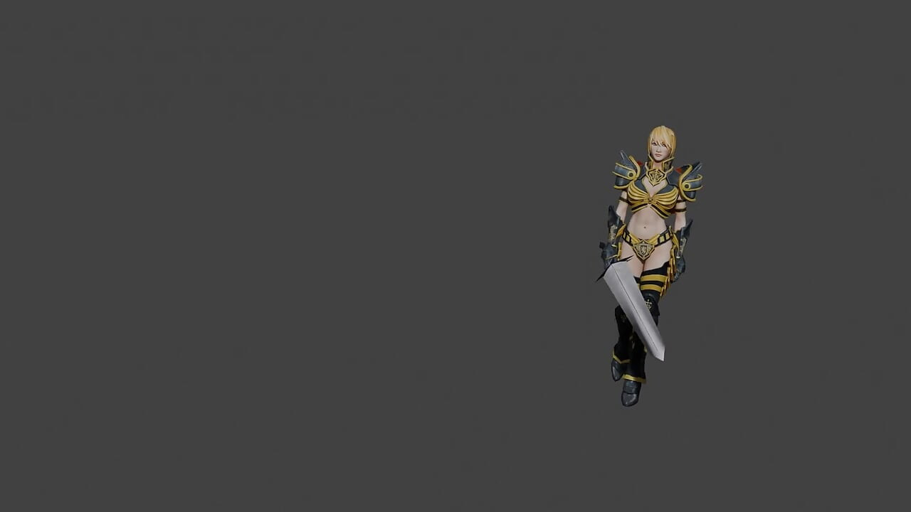 A warrior girl walking with a sword
