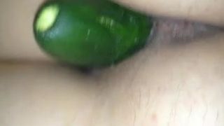 Cucumber in my wife's pussy (secretly taken)