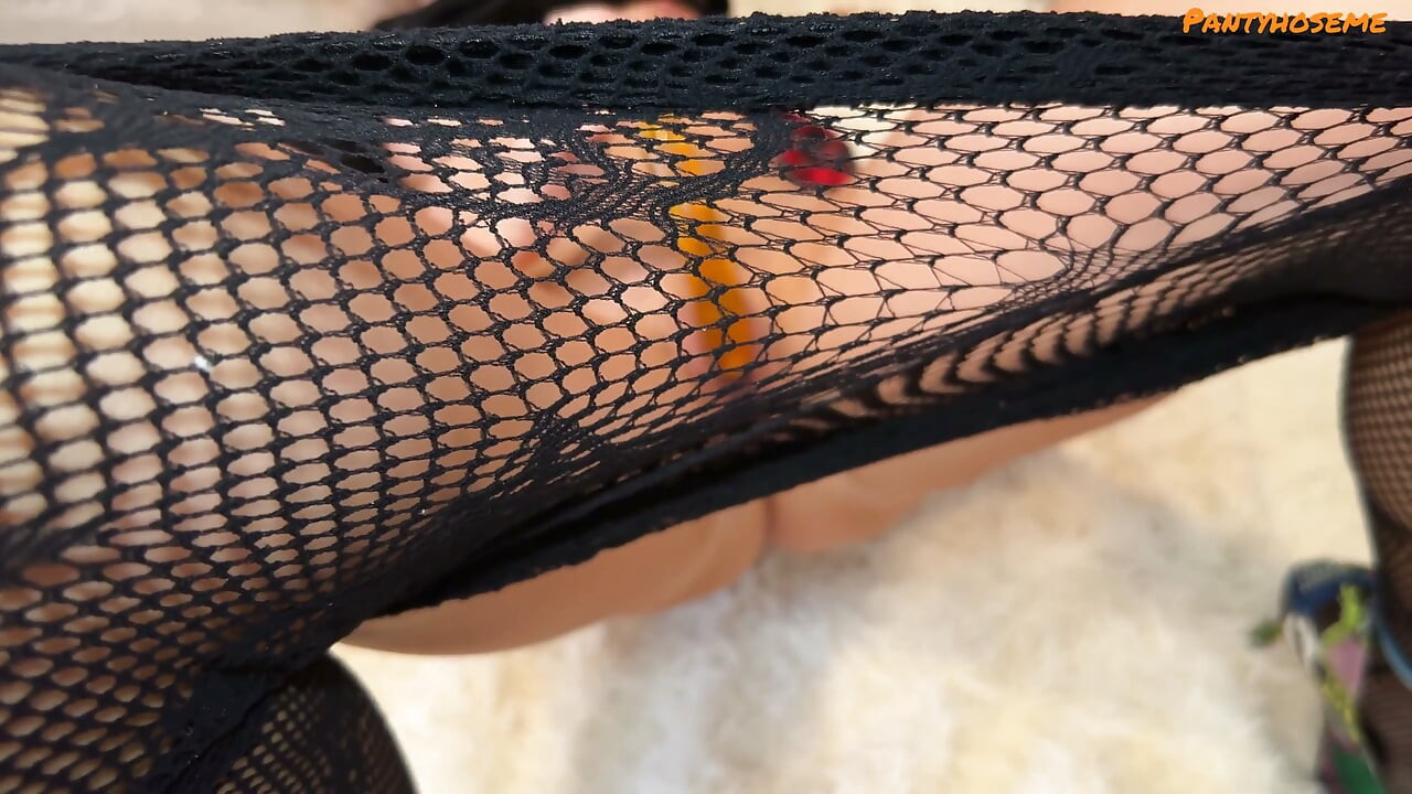 Horny Blonde Devil Foxy Love Rips Down Her Black Fishnet Pantyhose and Fucks Her Pussy on Halloween