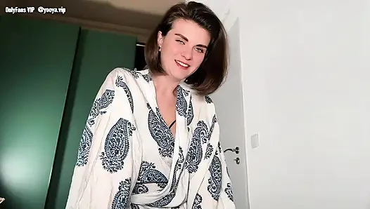 Hot Milf Step Mother shows her big boobs to her virgin Step Son while doing handjob and made his big cock cum in her bedroom