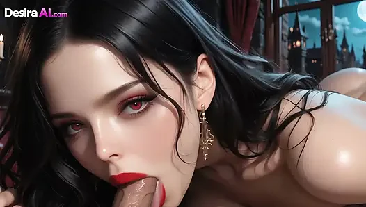 Vampir rambut cokelat lagi asik fingering memeknya lebar-lebar sambil ngentot kontol sampai orgasme intens AI Generated