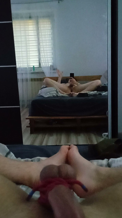 Masturbate cock in mirror