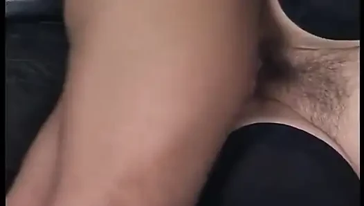 Hairy slut fills her pussy with a banana at the casting