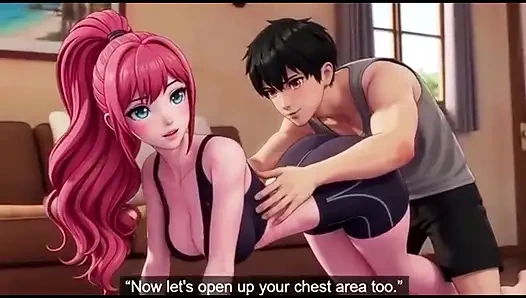 Stepbrother help stepsister in yoga and press her boobs