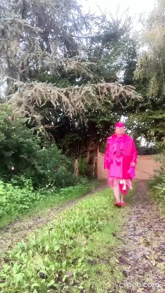 In fuchsia flight attendant outfit for an evening ...
