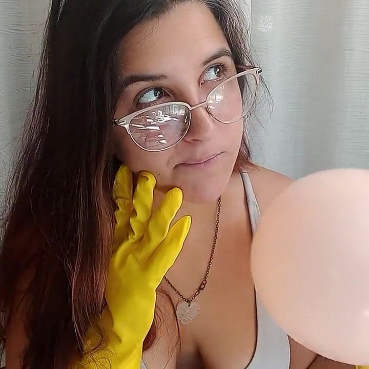 Bubblegum sarung tangan lateks dan balon sepong - bunny looner