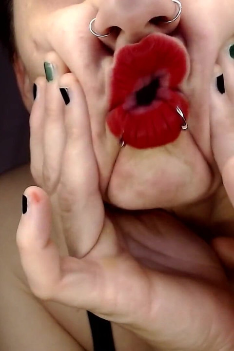 Thick Red Lipstick Application