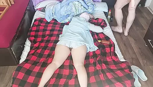 Hot couple, erotic massage with oil on body. Amateur wife gives me a han...