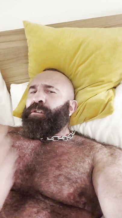 Verbal Muscle Bear Jerks His Big Cock with Cock Ring & Heavy Balls