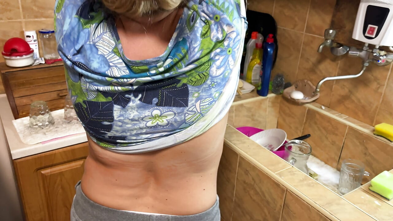 Zara Charm Topless Kitchen Fun Washing Dishes to the Music