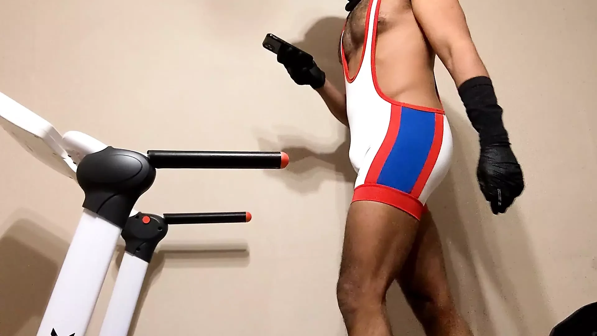 Muscle Man White Singlet Treadmill Walk