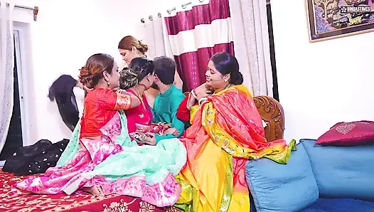 Desi Indian Thirki Husband fucks his all four wives at the same time and cumshot on face ( Hindi Audio )