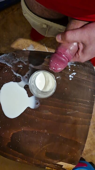 Thick, fat, and greasy Bulgarian dick fucks chair hard and shoots a huge amount of cum into a milky mess.