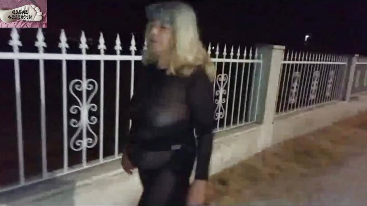 Mel showing off in public on the side of the road 13