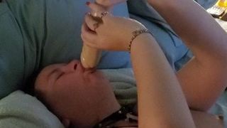 slut sucking & fucking her dildo