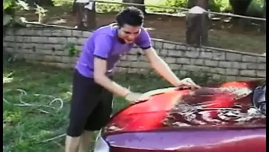 Blonde cute teen tranny Claudia Hunter with round ass rides a big hard schloeng outside