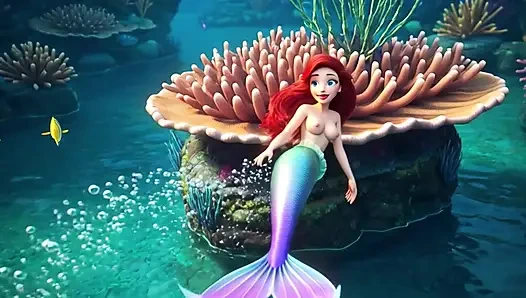 Sinnliche reife Ariel erforscht ihre magische Unterwassergrotte mit langen menschlichen beinen und anmutigen Posen in fantasie