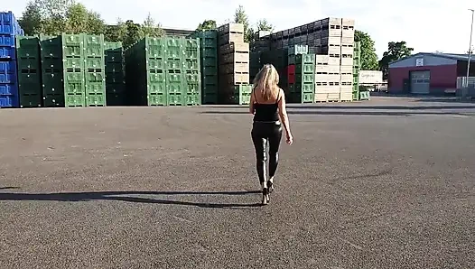 Granny Walking Outside in Black Leggins