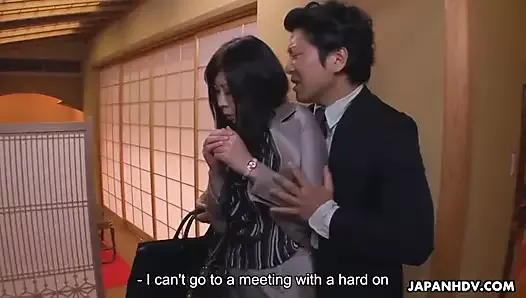 Japanese secretary is used by her boss at the restaurant