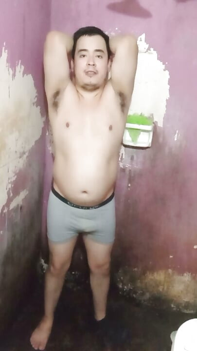 Jesus without a shirt and in boxers bathing