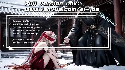 Kar kadar beyaz tenli, kırmızı ve beyaz saçlı Çinli klasik güzellik. Oral seks, ilk bölüm, yapay zeka