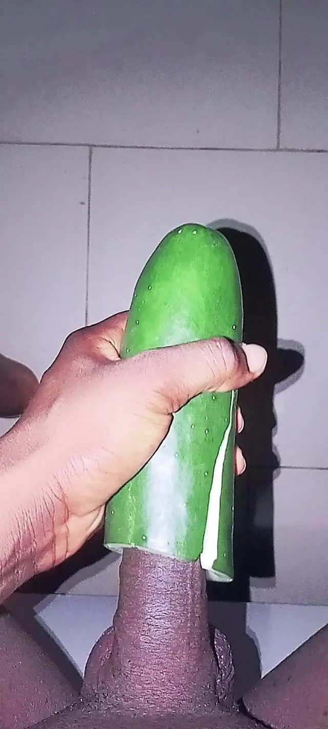 Black dick fuck a cucumber cum