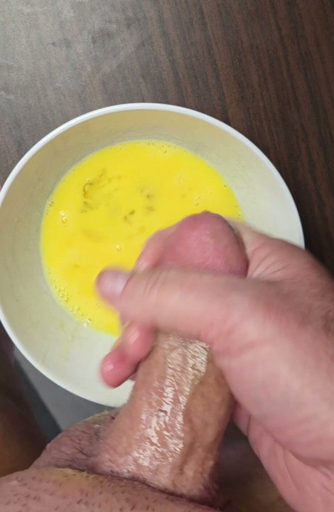 Want to try my cock scrambled eggs? Choose: (A) Cum in the eggs before cooking, (B) Cum on the eggs after cooking, (C) No cum