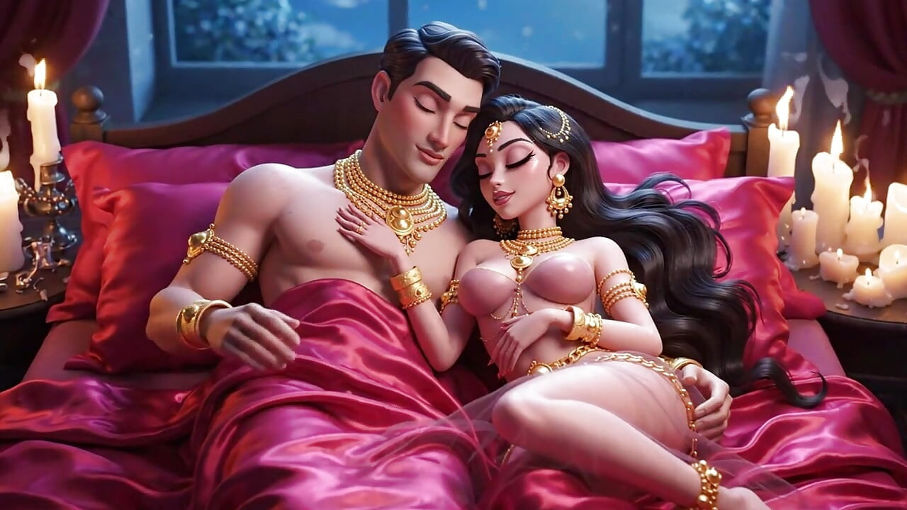 Erótico cartoon couple - beijo apaixonado e preliminares românticas à luz de velas