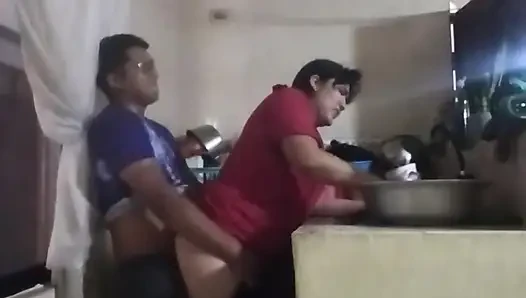 Fucking the Maid in the Kitchen When My Wife Is in the Living Room