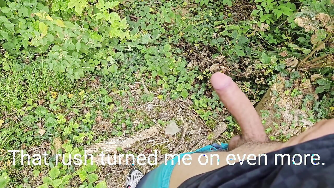 Risky Outdoor Jerk off - Almost Caught & Huge Cumshot in the Woods