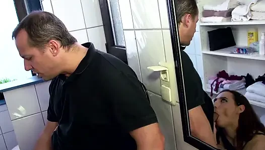 Big round ass brunette fucked hard in the bathroom