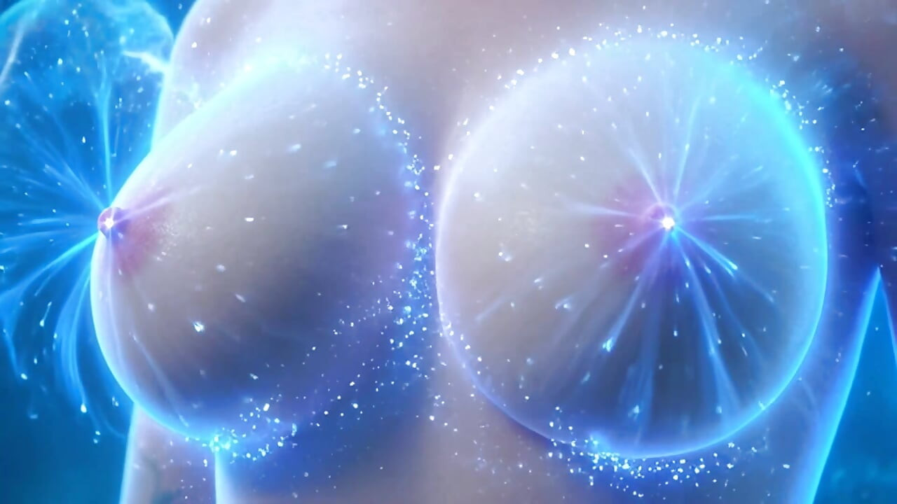 Impresionante desnuda Elsa elegante y elegante posa en su mágico palacio de hielo, animación 3D