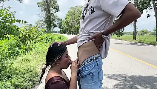 Stepsister made her want to suck cock on a public road while we were going on a trip