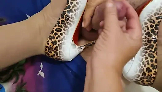 Making Him Cum Hard Using My High Heels and Hands