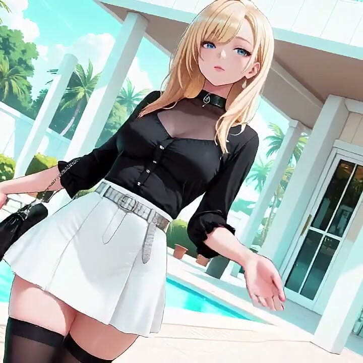 She Adjusts Her Skirt While Gazing Deep Into Your Eyes, Sun-kissed Wetness and Teasing Distance You Can't Handle